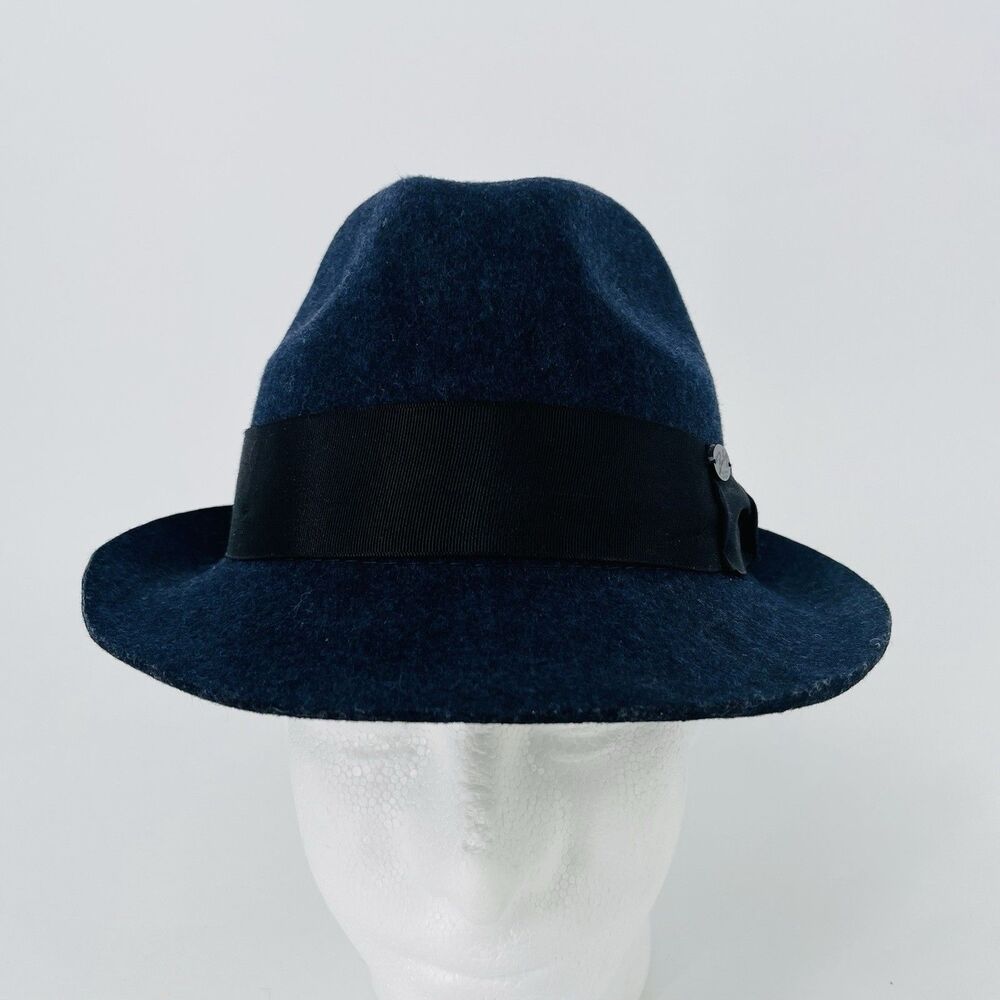 Bailey Of Hollywood Wool Felt Fedora Hat Mens M Blue Trilby Grosgrain Band #3903
